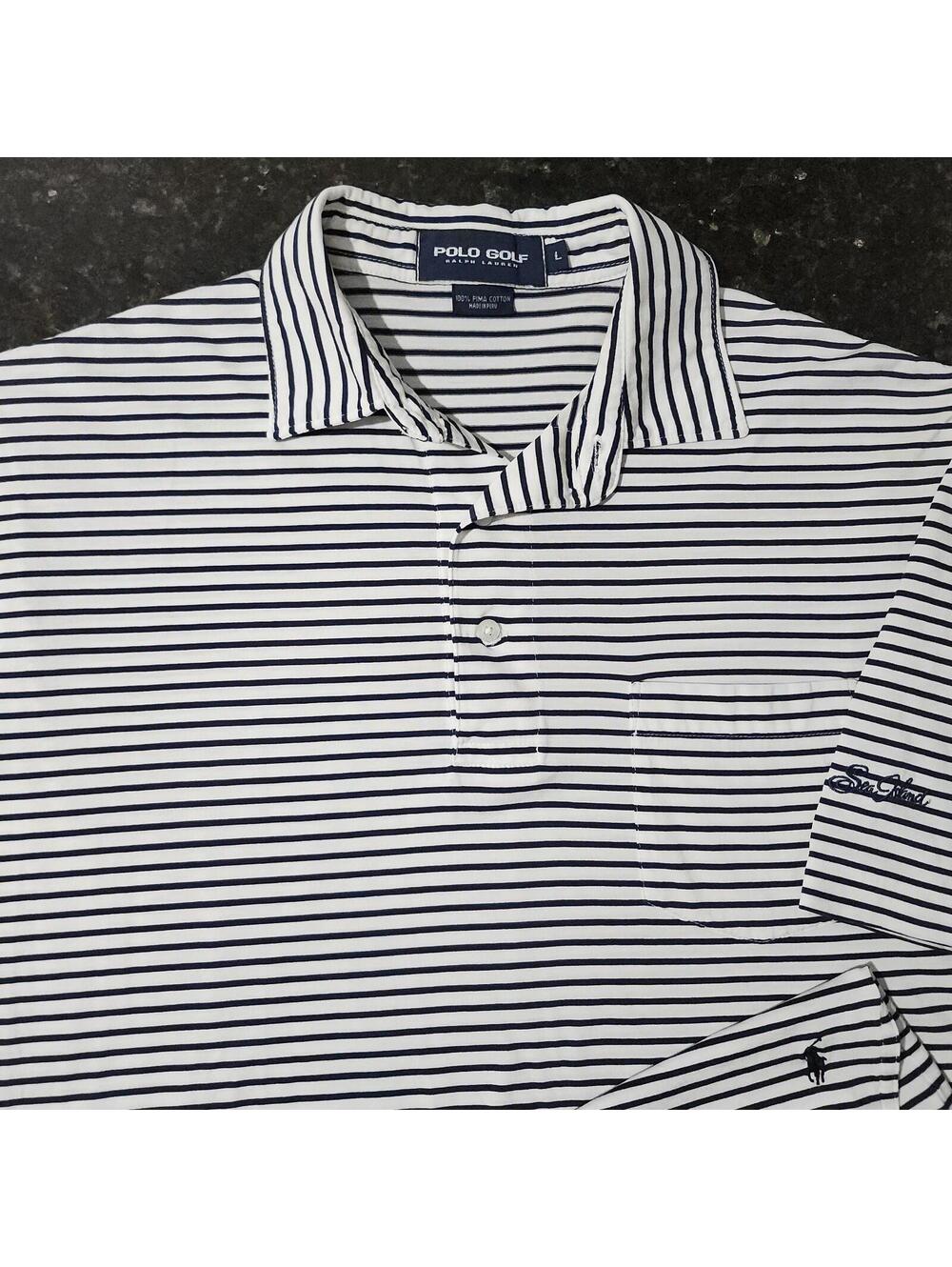 Polo Golf Ralph Lauren Sea Island Stretch Performance Striped Shirt Large